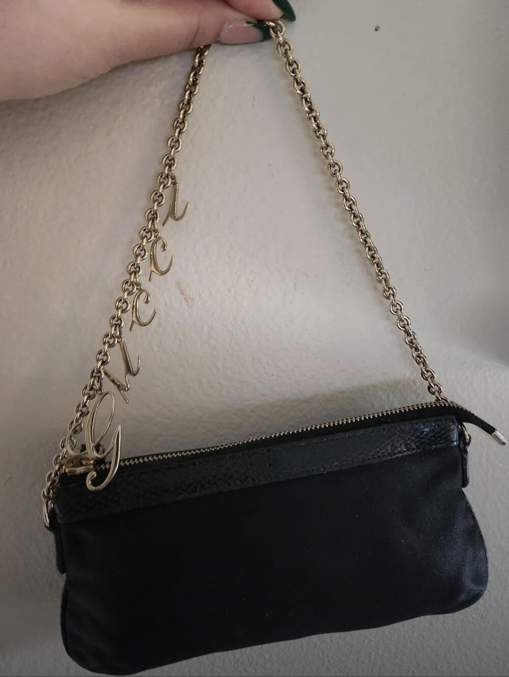 Vintage Gucci Satin And Python Charm Pochette